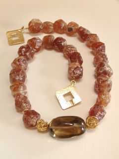 Calcitkette mit Rauchquartz und Goldelementen